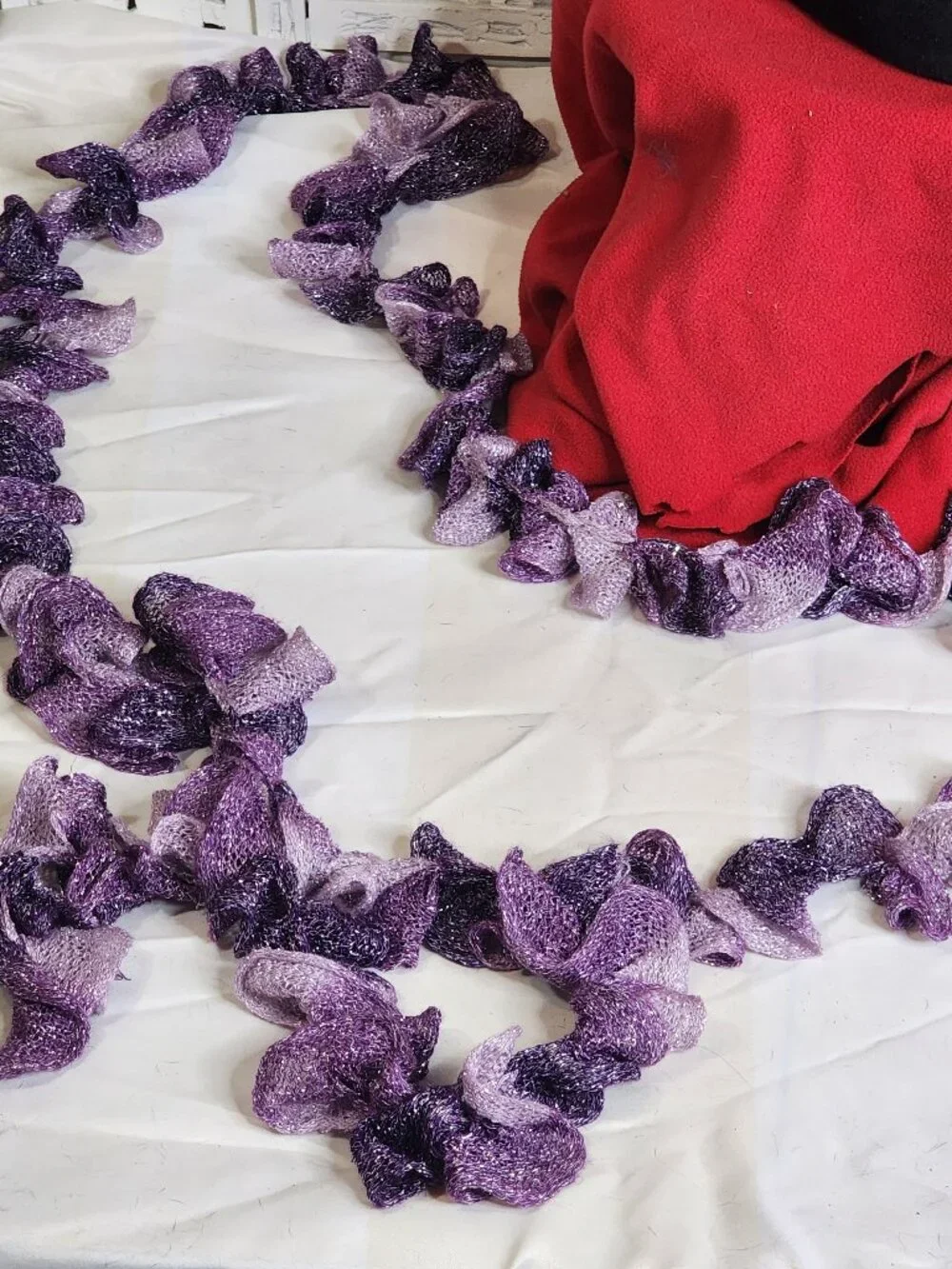Handmade Crochet Purple and Lilac with Metallic Silver Threads Throughout Scarf